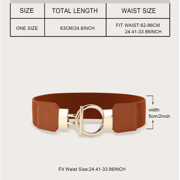 Brown Ring Metal Buckle Elastic Belt - Picture 2 of 7